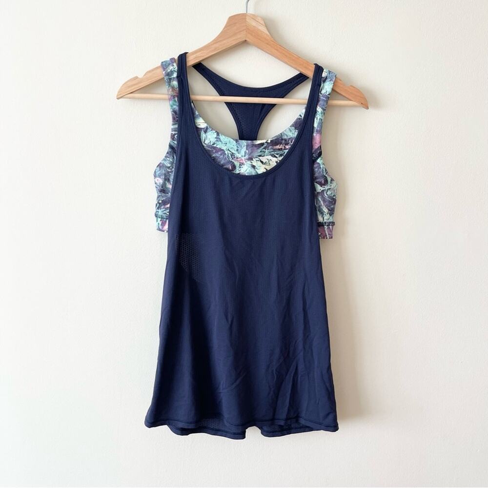 Lululemon Athletica All Sport Support Tank Top Sports Bra Woman size 6 navy blue